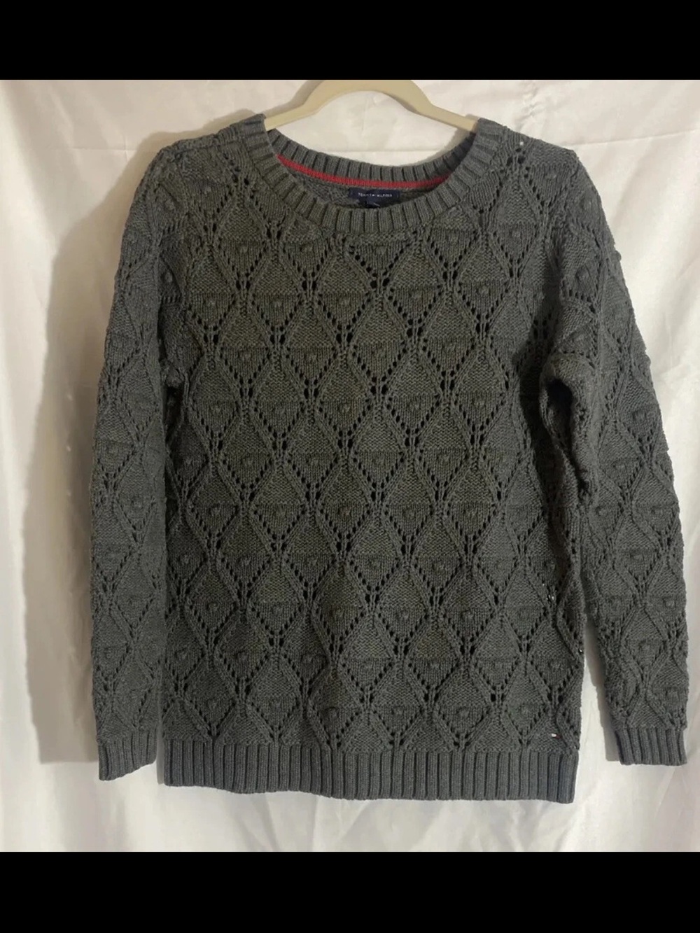 Tommy Hilfiger Charcoal Openwork Crewneck Sweater
